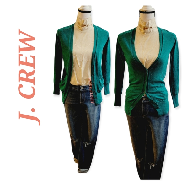 J. Crew Sweaters - J Crew 100% merino wool green button up cardigan Sweater with pockets